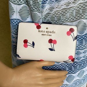 Kate Spade Staci Dancing Cherries Printed Medium Compact Bifold Wallet